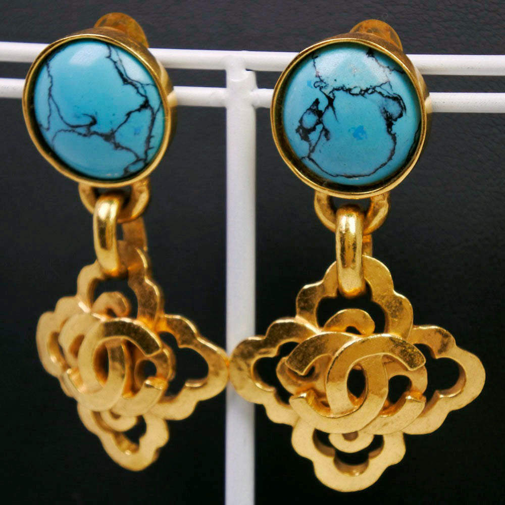 CHANEL Earring Plated Gold, Color Stone gold COCO Mark Women Used