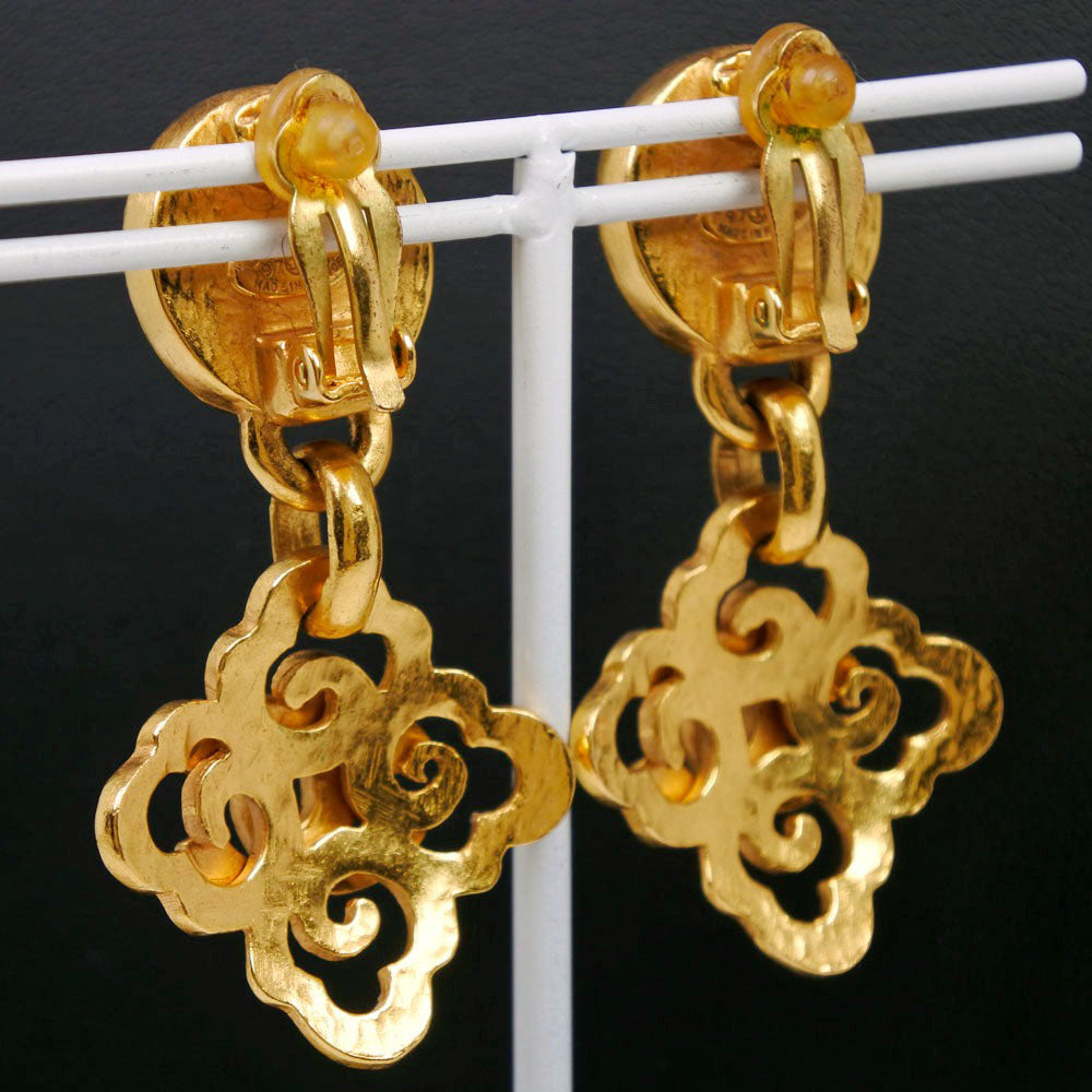 CHANEL Earring Plated Gold, Color Stone gold COCO Mark Women Used