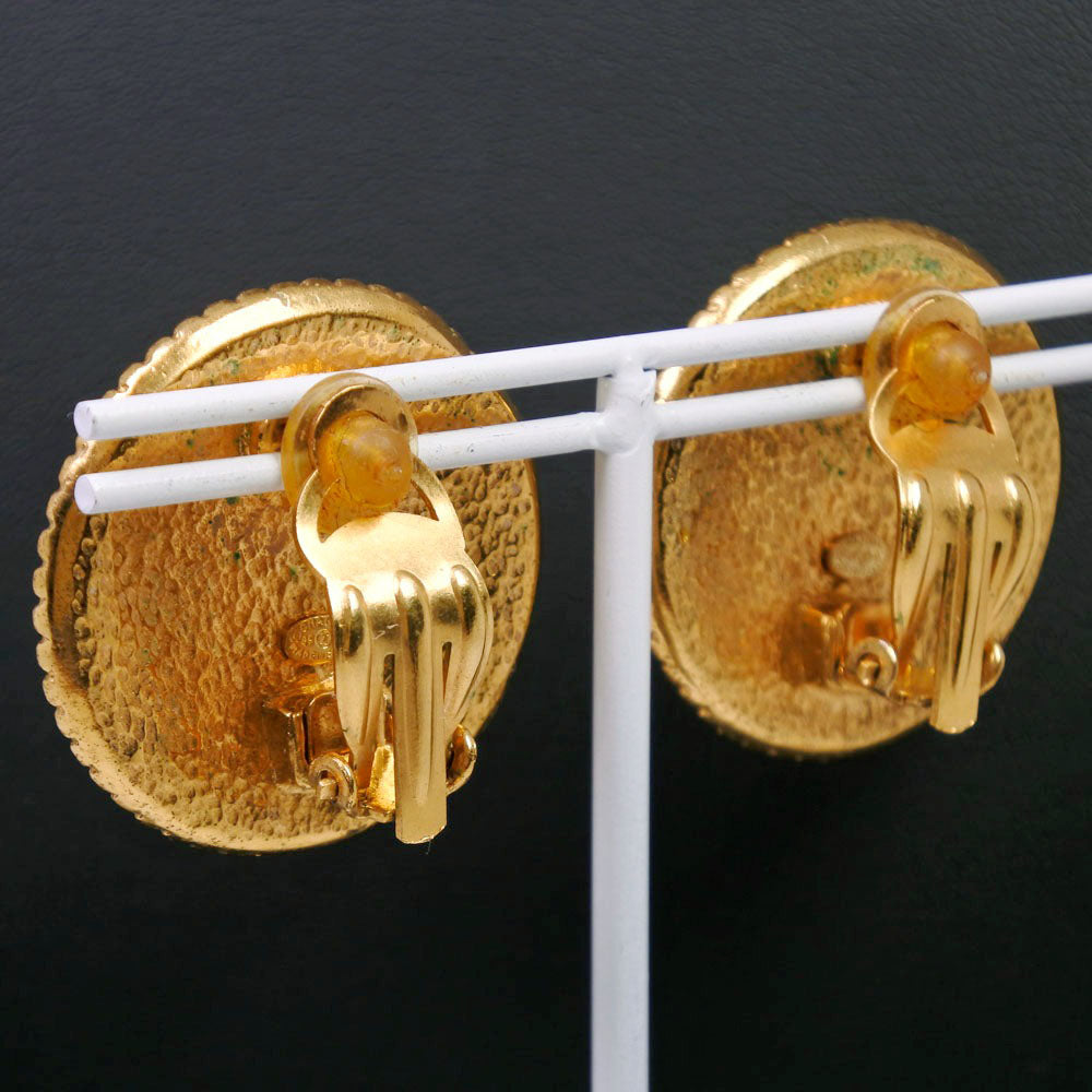 CHANEL Earring Plated Gold, Color Stone gold COCO Mark Women Used