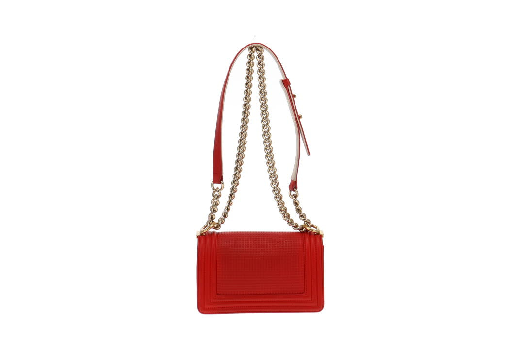 Chanel Red Cube Embossed Leather Small Boy Bag 2013/14