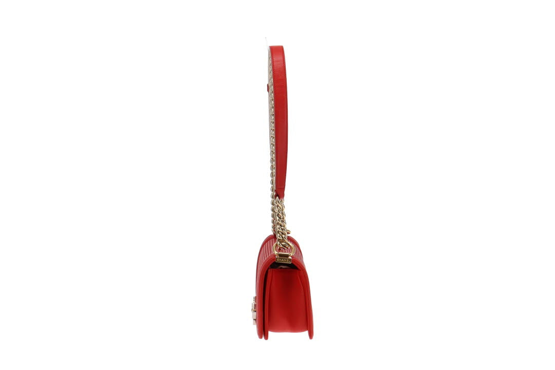 Chanel Red Cube Embossed Leather Small Boy Bag 2013/14