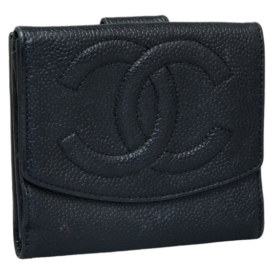 Chanel Coco Double Folded Wallet Compact Wallet Black Leather  Chanel