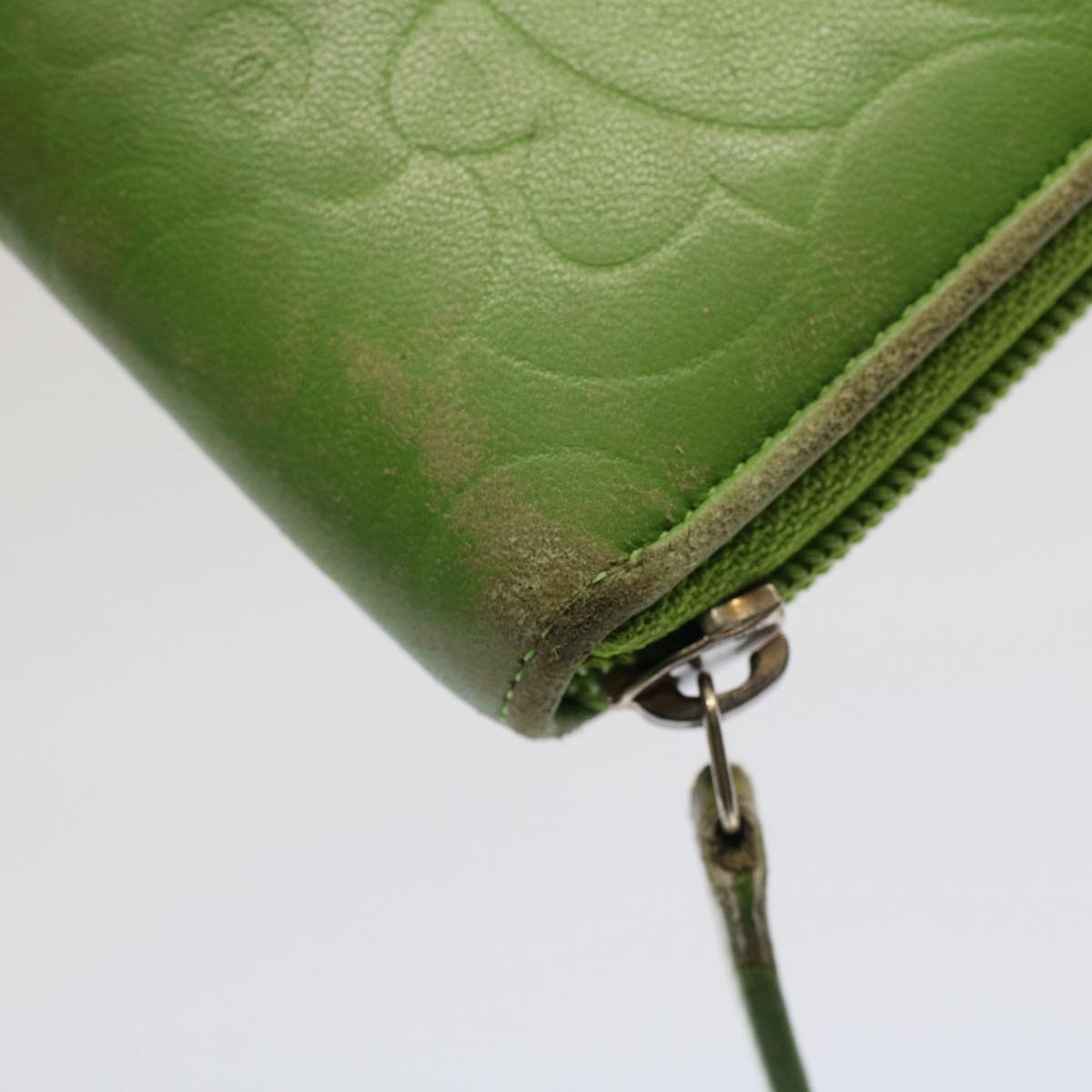 CHANEL Camelia Long Wallet Leather Green CC Auth 52452