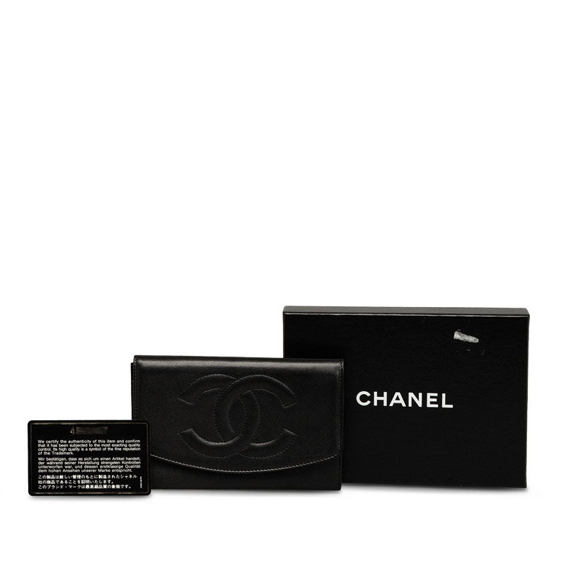 Chanel Double Folded Wallet Lambskin Black Ladies