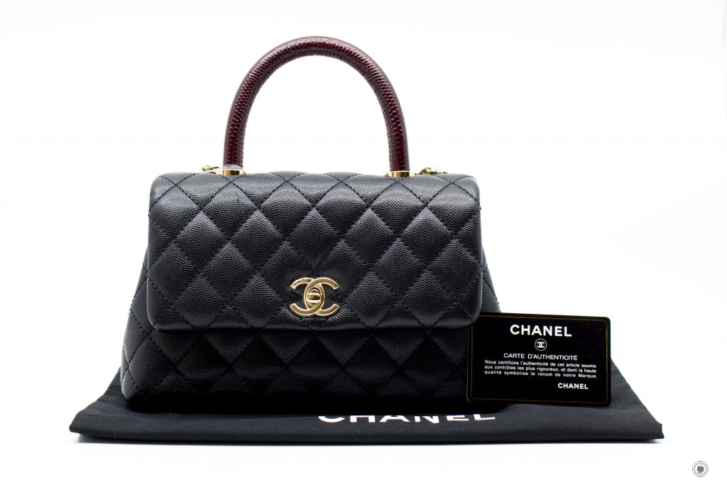Chanel A92990B05068 Coco Handle Black burgundy Caviar Small Shoulder Bags Pbhw