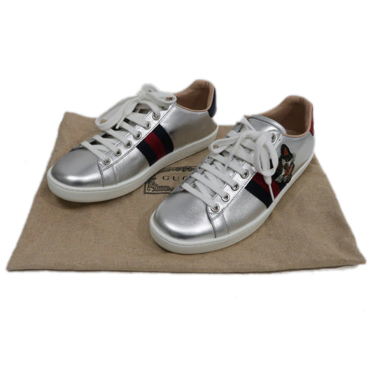 Gucci Ace Embroidery Trainers Size 37 Silver