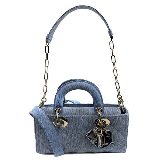 DIOR NEW Macrocannage Lady D-Joy Quilt Denim Blue Light Blue Crossbody