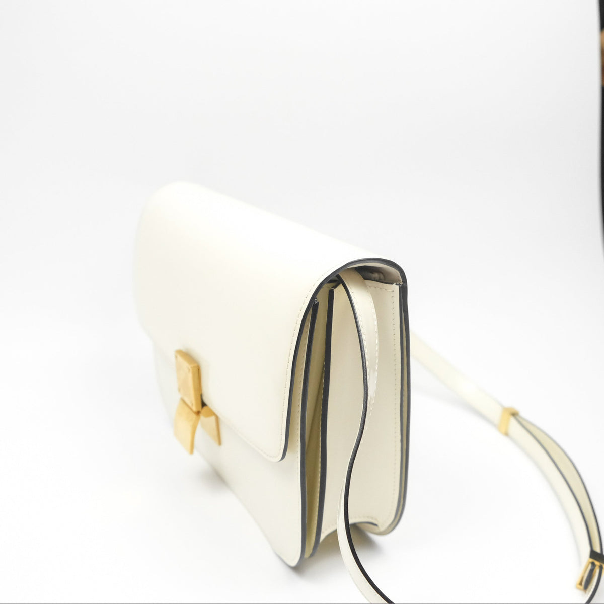 Celine Medium Classic Box Flap White Patent Gold Hardware