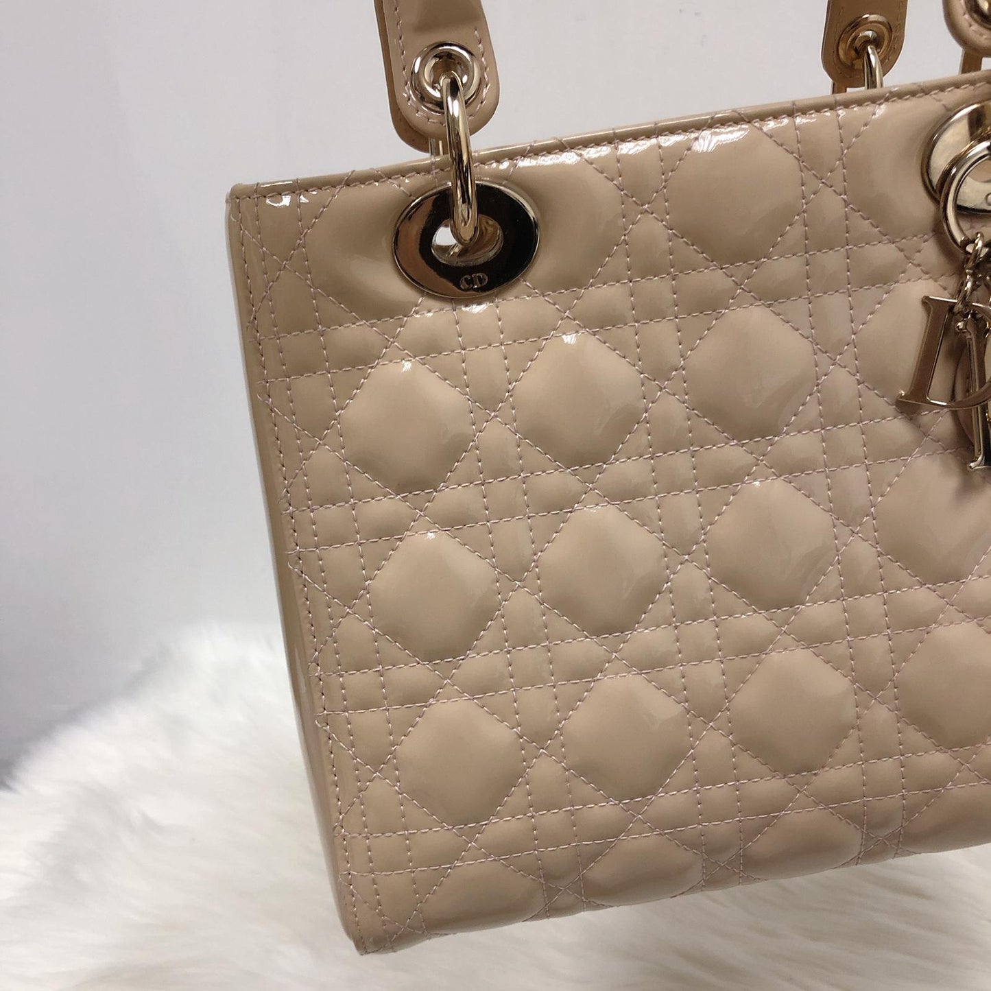 Lady Dior Patent Cannage Medium Bag in Beige