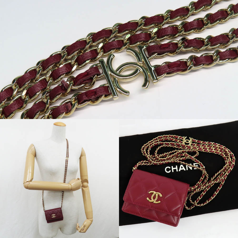 CHANEL Chanel Matrasse Mini Chain Wallet Chain Card Case Wine Red Bordeaux  G Gold  Coco Wallet Small