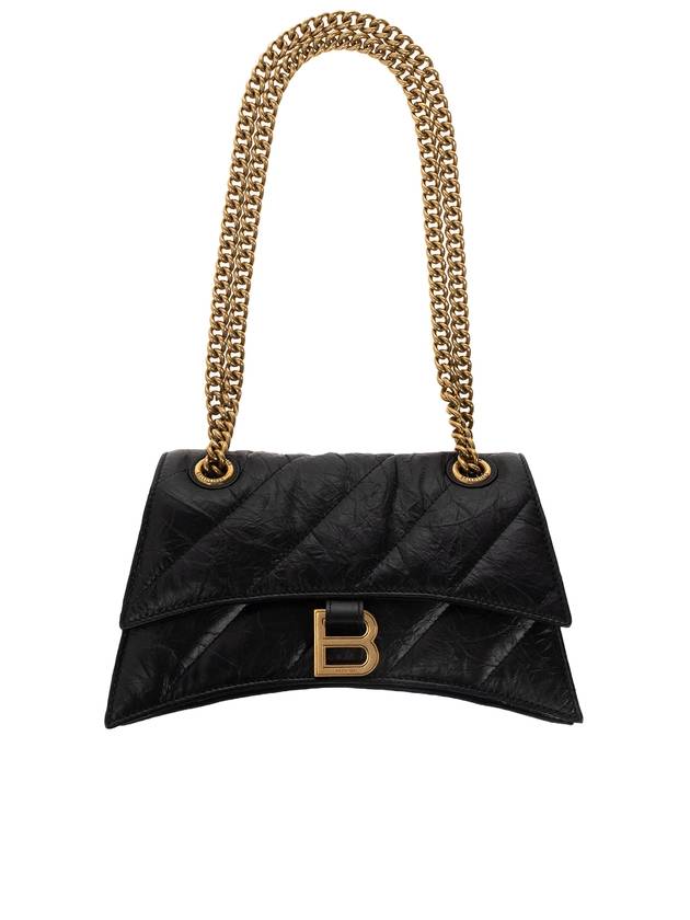 Luxury Balenciaga  Women's Crush Logo Gold Chain Small Shoulder Bag Black