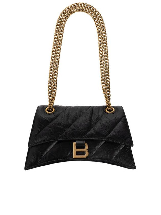 Luxury Balenciaga  Women's Crush Logo Gold Chain Small Shoulder Bag Black