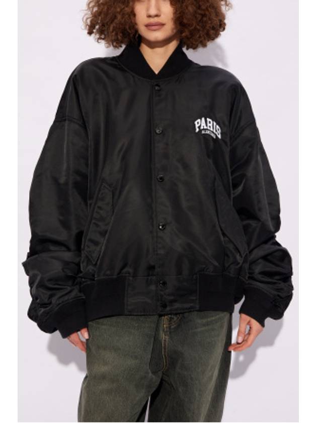 Luxury Balenciaga  Paris Oversized Bomber Jacket Black