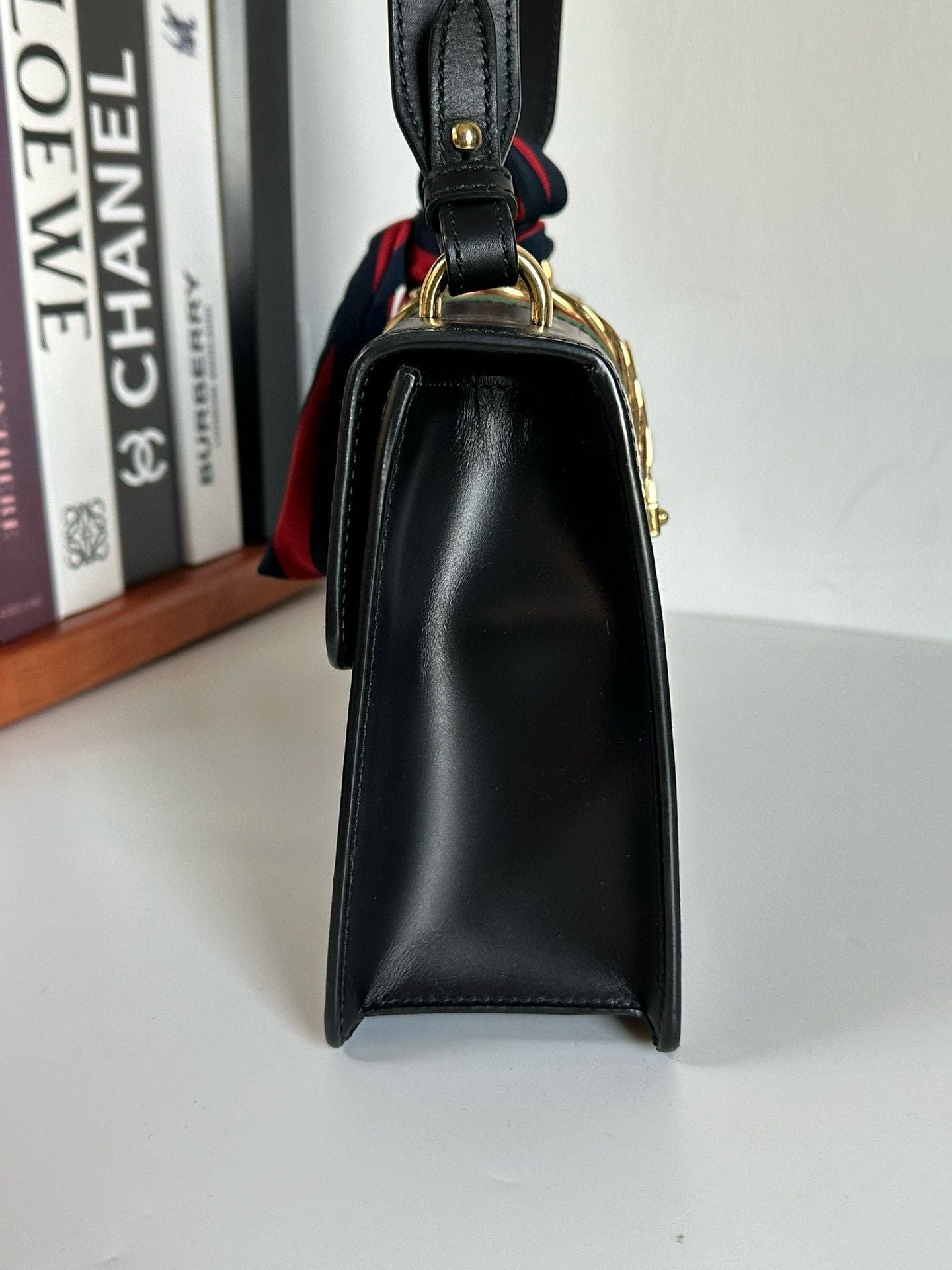 Gucci | Bags | Gucci Black Leather Small Web Sylvie Shoulder Bag #D