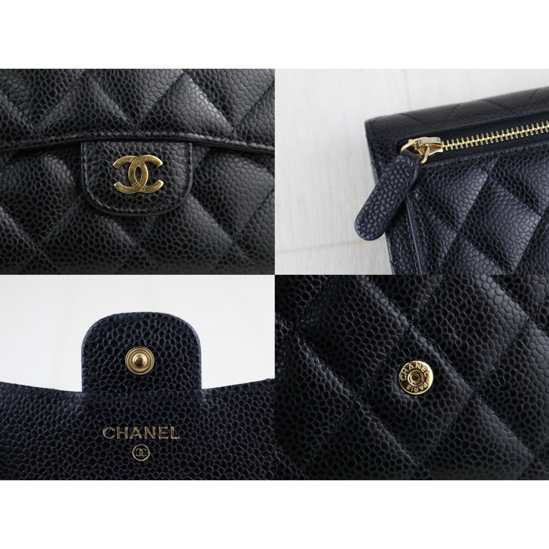 Very Good ( Rank A) ｜CHANEL Caviar Skin Leather Calf Leather  Wallet Black Made In 2018 Year｜S25011001