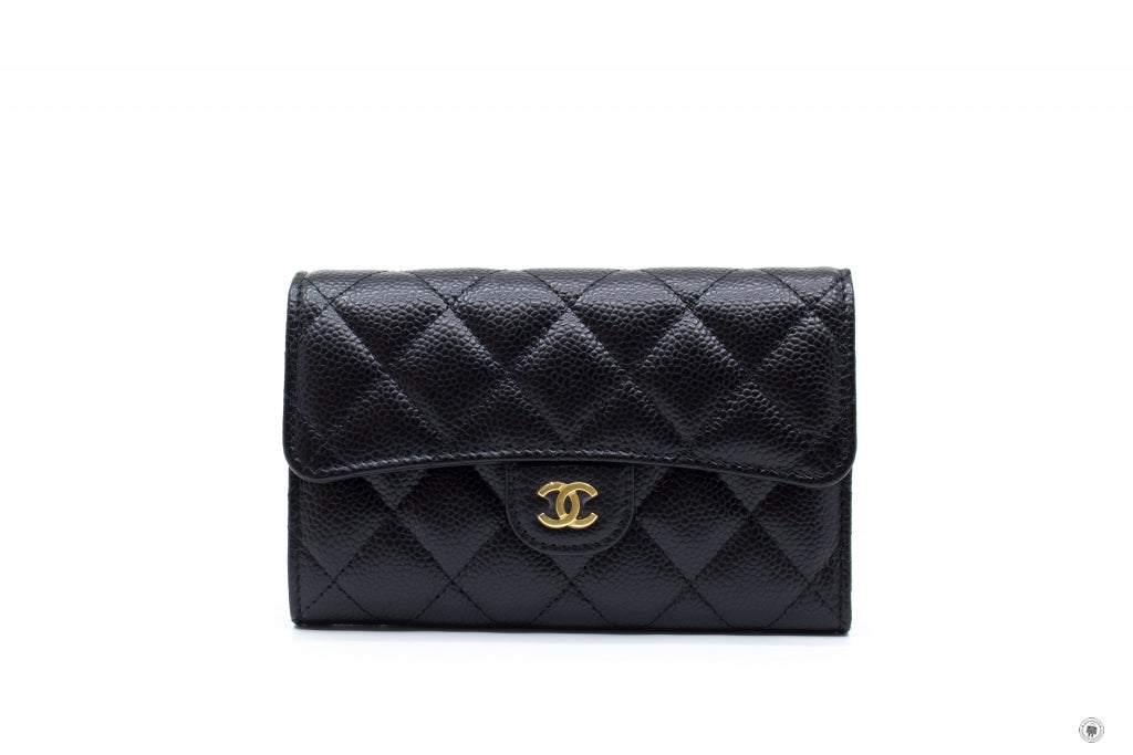 Chanel APY Classic Flap Wallet Black / C Caviar Short Wallet Ghw