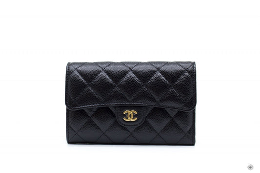 Chanel APY Classic Flap Wallet Black / C Caviar Short Wallet Ghw