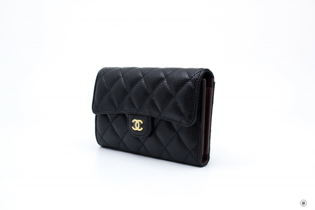 Chanel APY Classic Flap Wallet Black / C Caviar Short Wallet Ghw