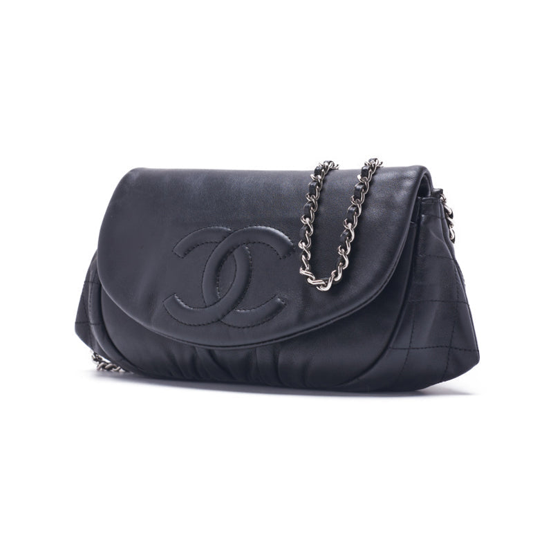 Chanel Coco Round Flap Chain Wallet  Black (Silver G )  Wallet