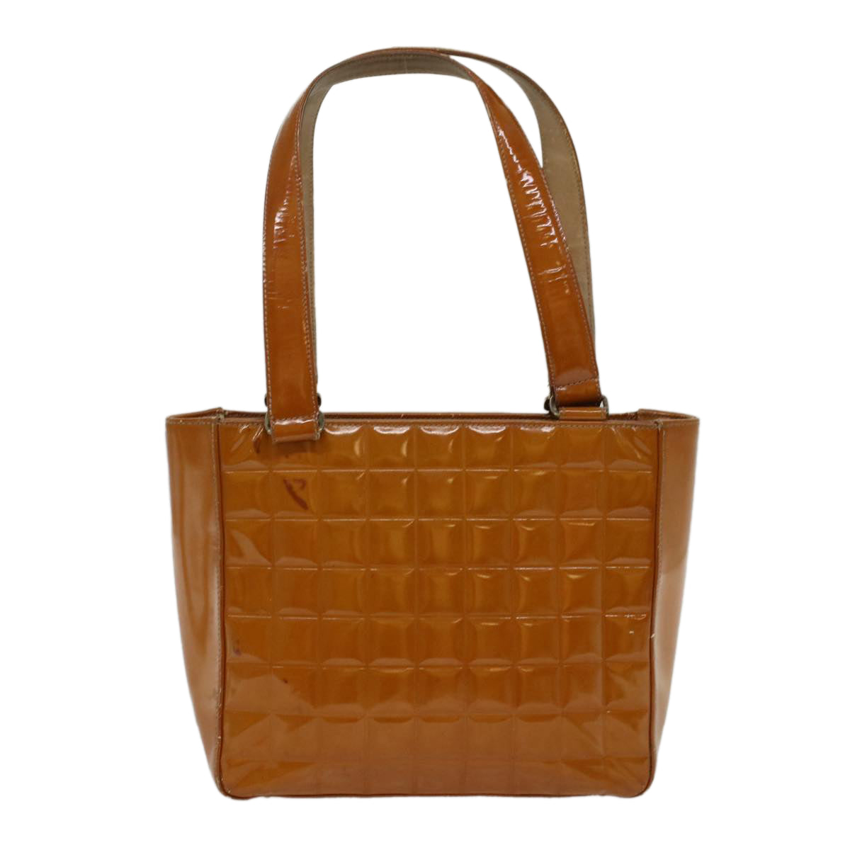 CHANEL Choco Bar Shoulder Bag Patent leather Yellow CC Auth 53382