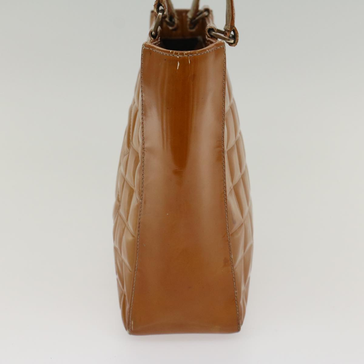 CHANEL Choco Bar Shoulder Bag Patent leather Yellow CC Auth 53382
