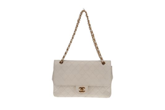 Chanel Classic Vintage Flap White Lambskin 1986 1st Series Med