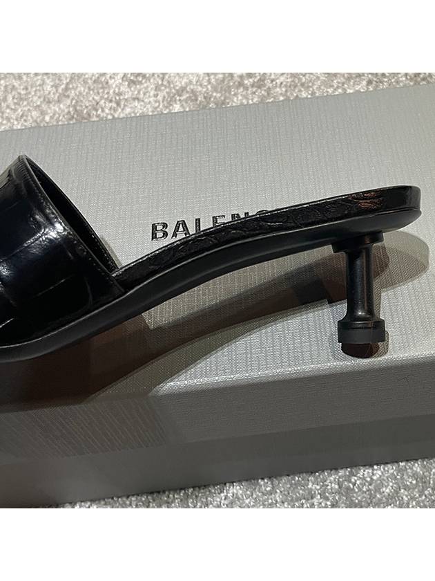Luxury Balenciaga  Crocodile Print Leather Groupie Sandal Heels Black