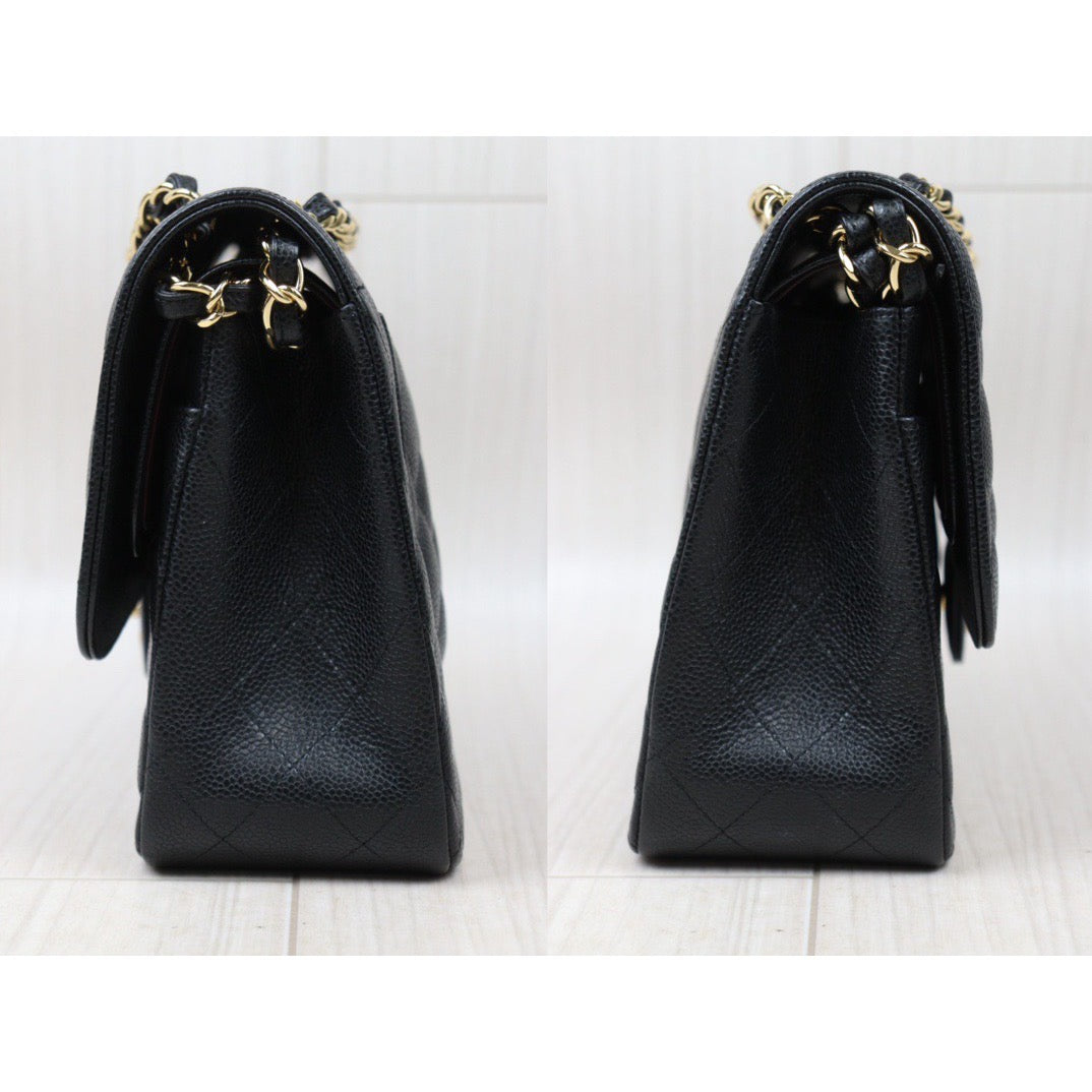 Rank A｜ CHANEL Caviar Skin Matrasse Double Flap 30 Shoulder Bag Black Made In 2015-2016Year  ｜S24061702