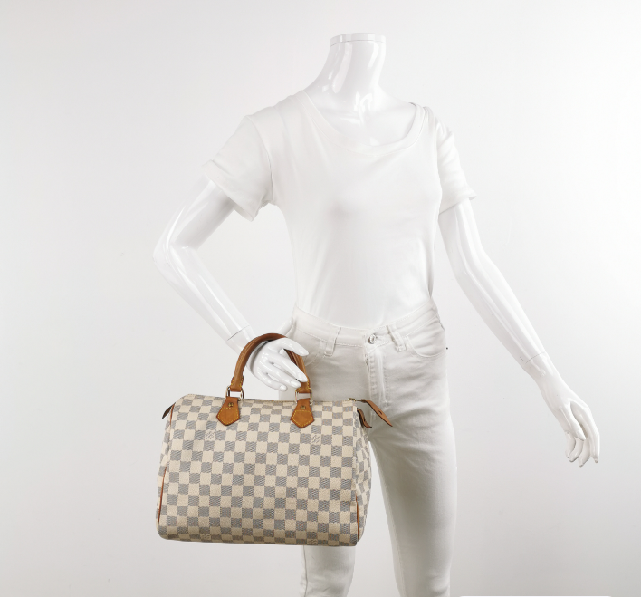 Preloved LV Louis Vuitton Damier Azur speedy 30 bag white 30cm*21cm*17.5cm 250210781057004