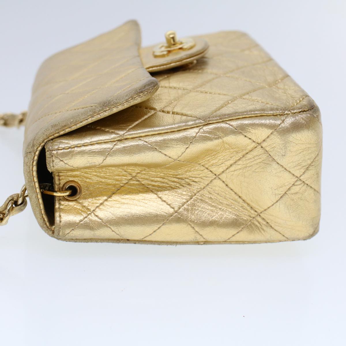 Top Quality Chanel Matelasse Turn Lock Chain Shoulder Bag Lamb Skin Gold CC Auth 53752A
