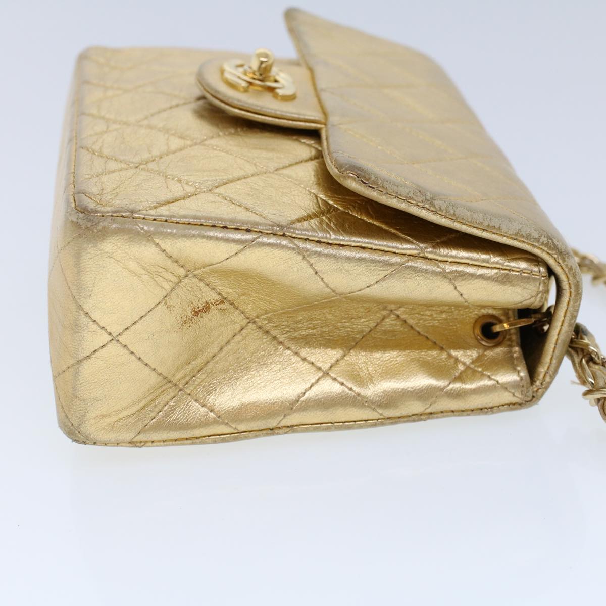 Top Quality Chanel Matelasse Turn Lock Chain Shoulder Bag Lamb Skin Gold CC Auth 53752A