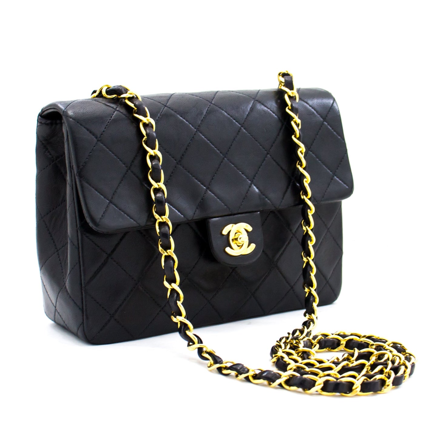 CHANEL Mini Square Small Chain Shoulder Bag Crossbody Black Quilt