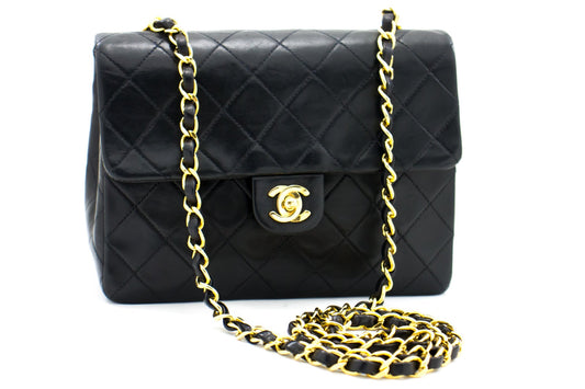 CHANEL Mini Square Small Chain Shoulder Bag Crossbody Black Quilt