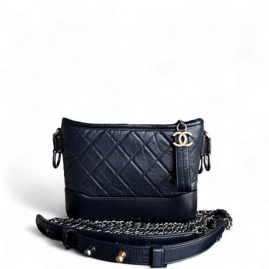 Chanel Gabrielle Small - Aged Calfskin Dark Blue Mixed Gold Hardware Series 26
