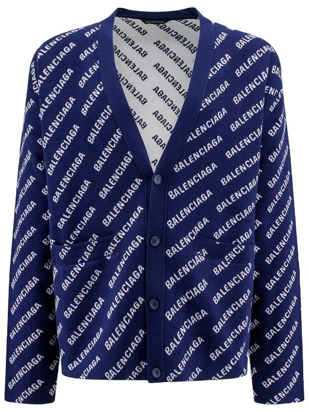 Luxury Balenciaga  Mini Allover Logo Knit Cardigan Blue