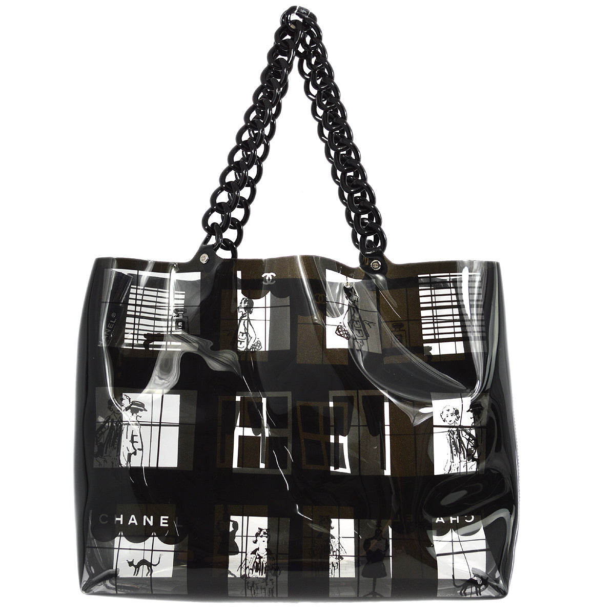 Chanel Black Vinyl Window Tote Handbag