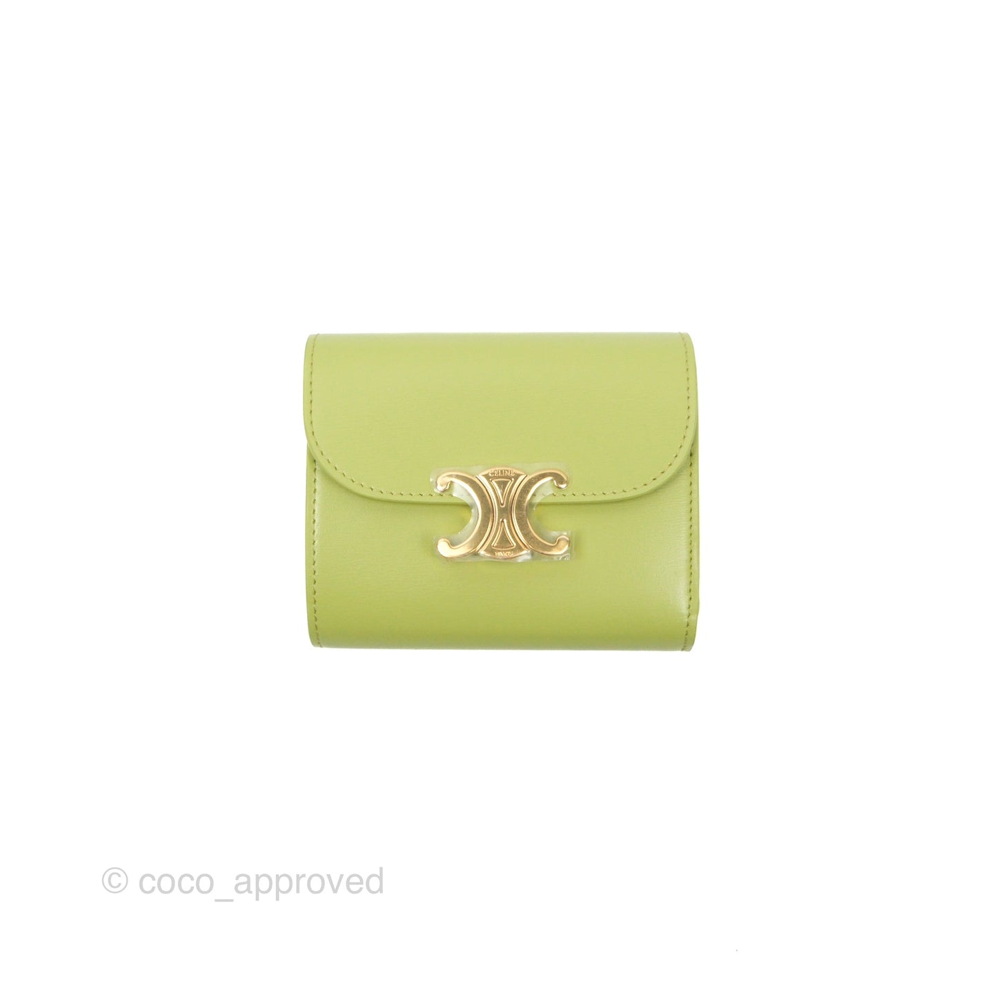 Celine Small Triomphe Flap Wallet Avocado Green Shiny Calfskin