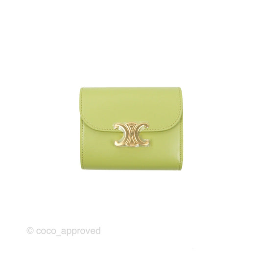 Celine Small Triomphe Flap Wallet Avocado Green Shiny Calfskin