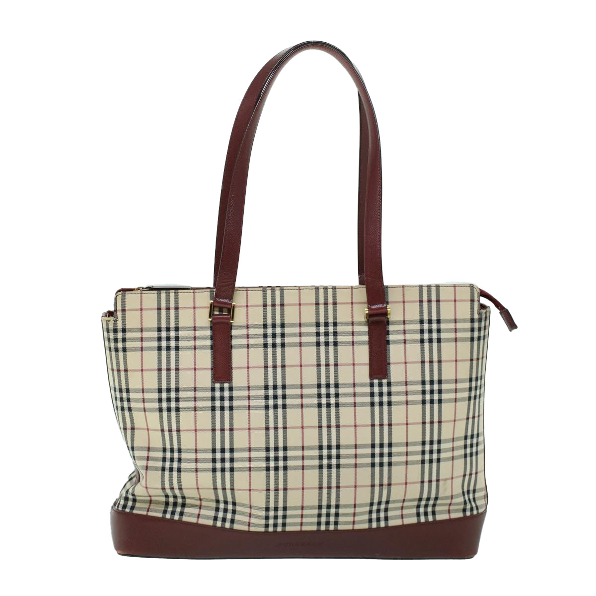 BURBERRY Nova Check Tote Bag Canvas Leather Beige Red Auth 54022