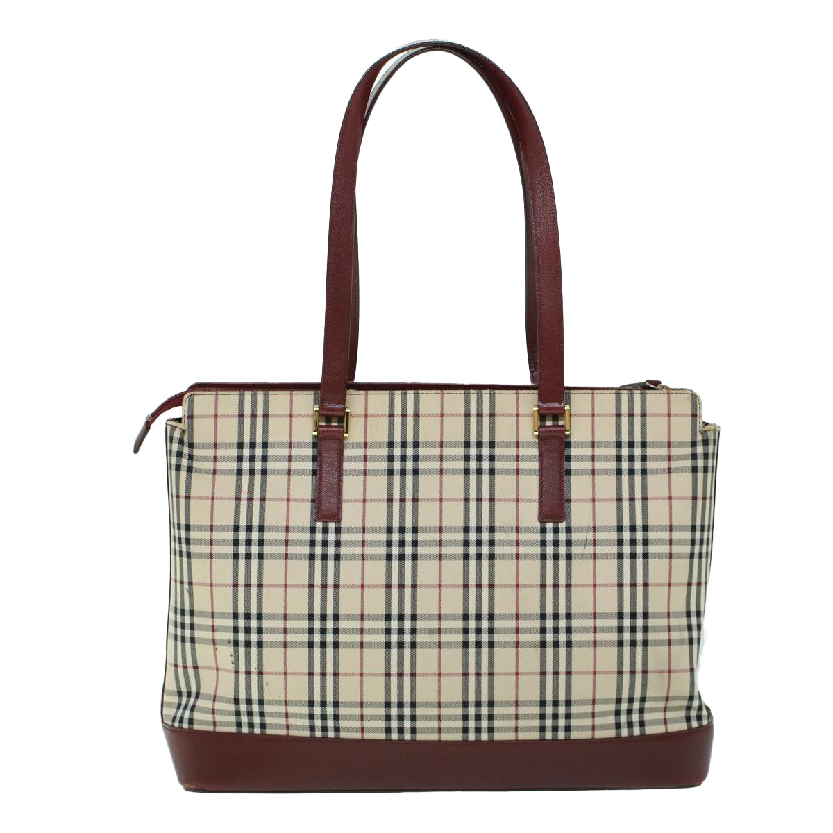 BURBERRY Nova Check Tote Bag Canvas Leather Beige Red Auth 54022