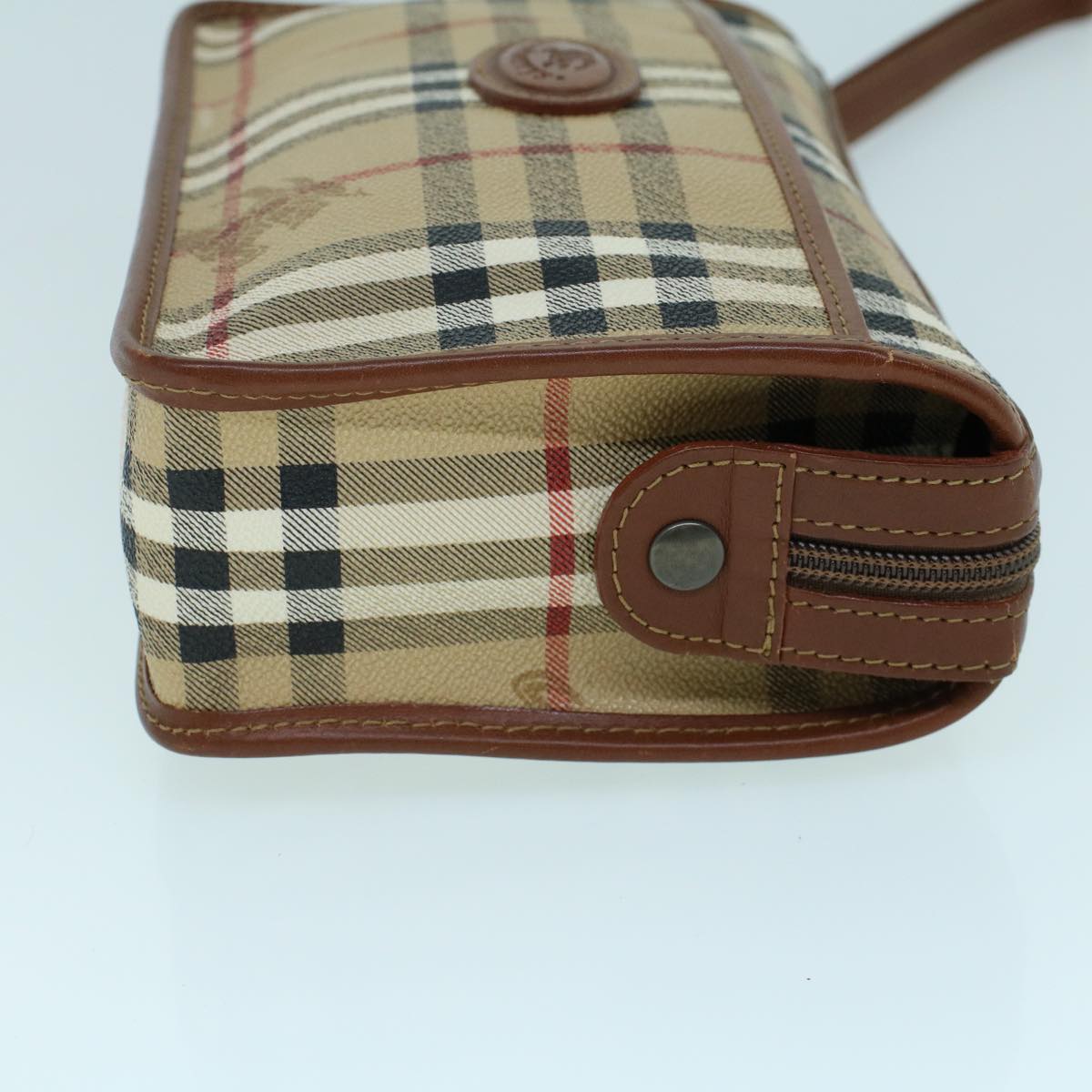 BURBERRYSs Nova Check Clutch Bag PVC Leather Beige Black Auth 54026