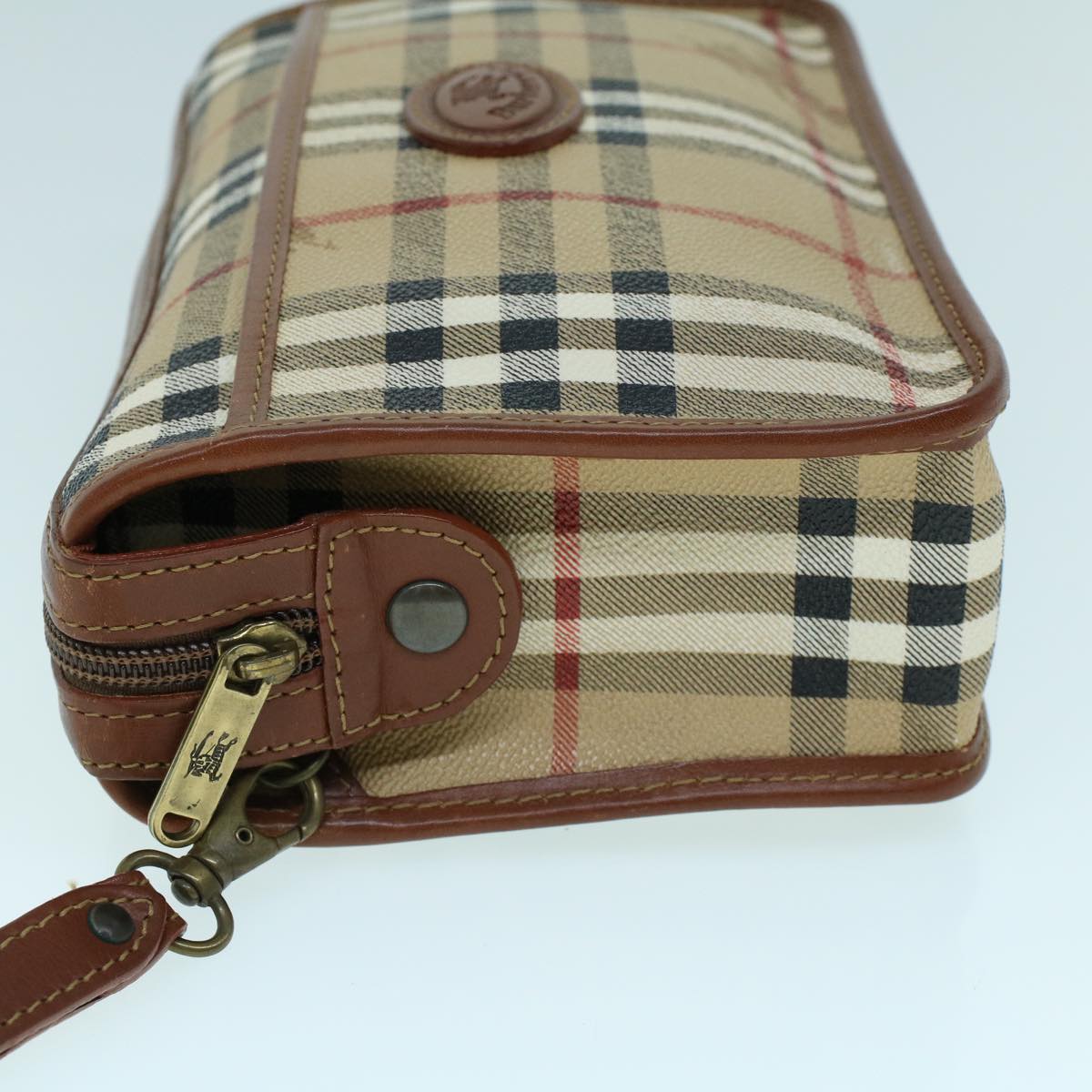 BURBERRYSs Nova Check Clutch Bag PVC Leather Beige Black Auth 54026