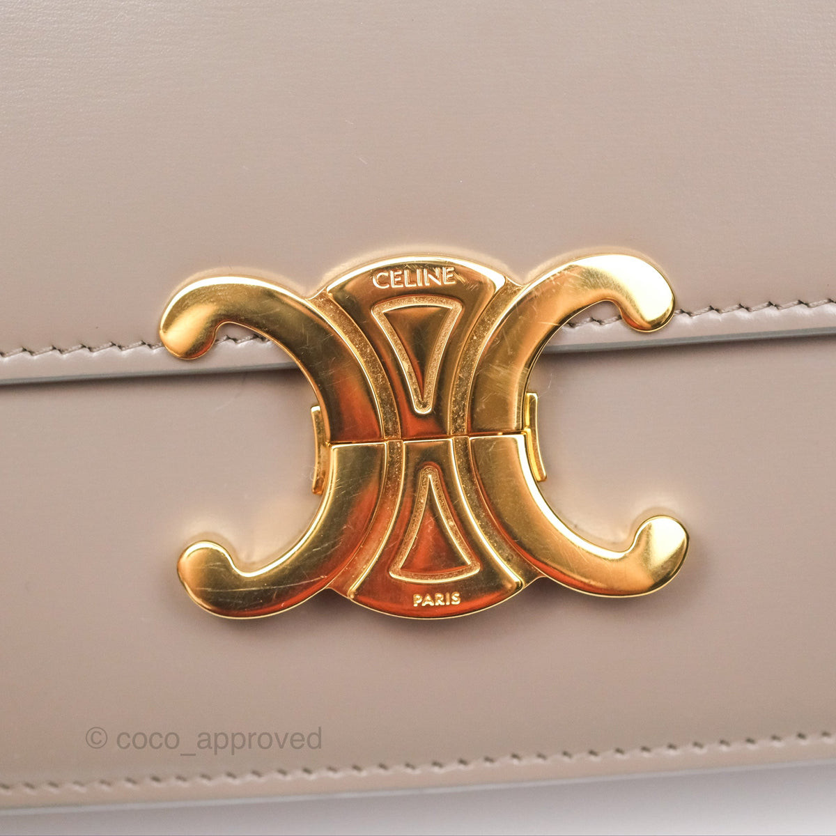 Celine Teen Triomphe Shiny Calfskin Pebble Gold Hardware