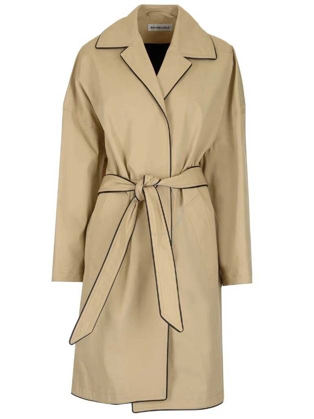 Luxury Balenciaga  Line Detail Belt Single Coat Beige