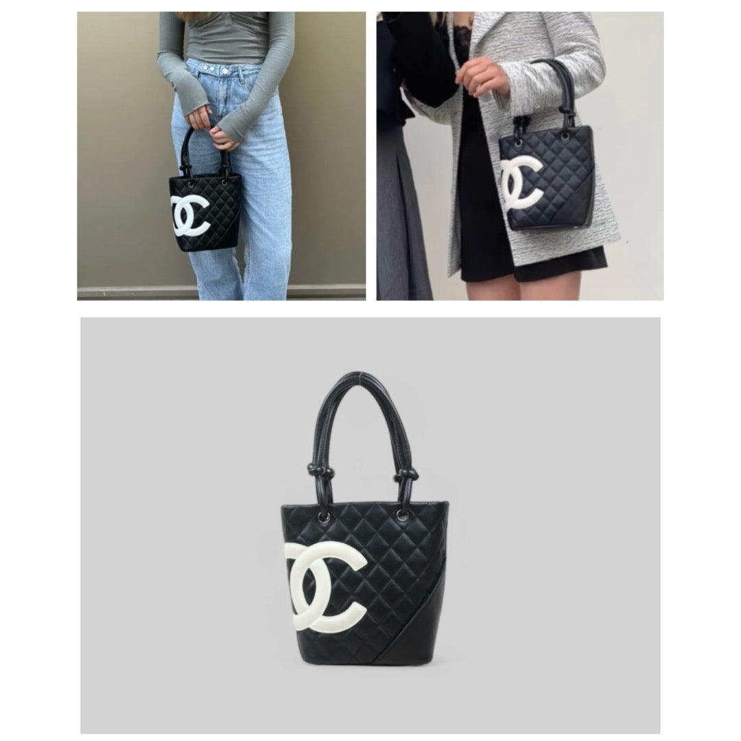 Good ( Rank AB) ｜ CHANEL Cambon Line Mini ToteBag Black White Made In 2003-2004 Year｜VT25030121