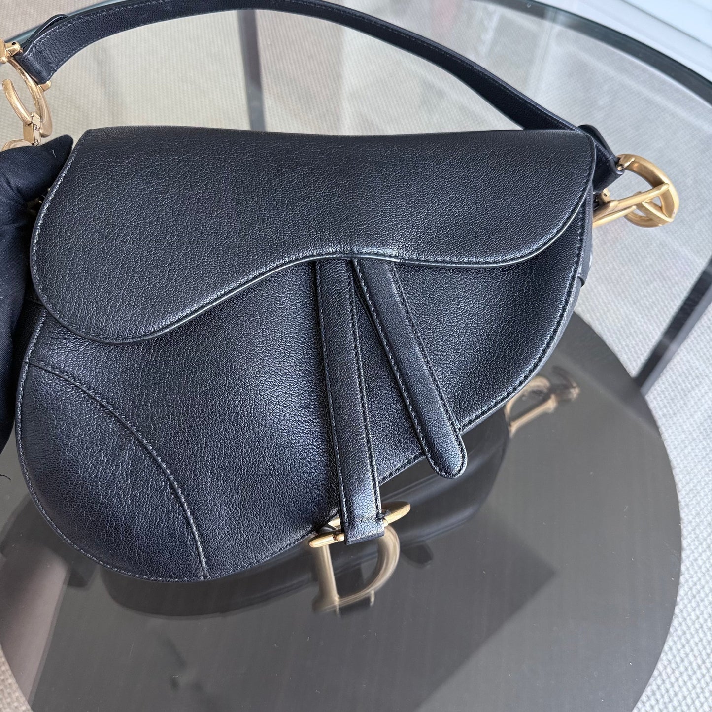 Dior Saddle Medium - 25CM Calfskin Black Gold Hardware