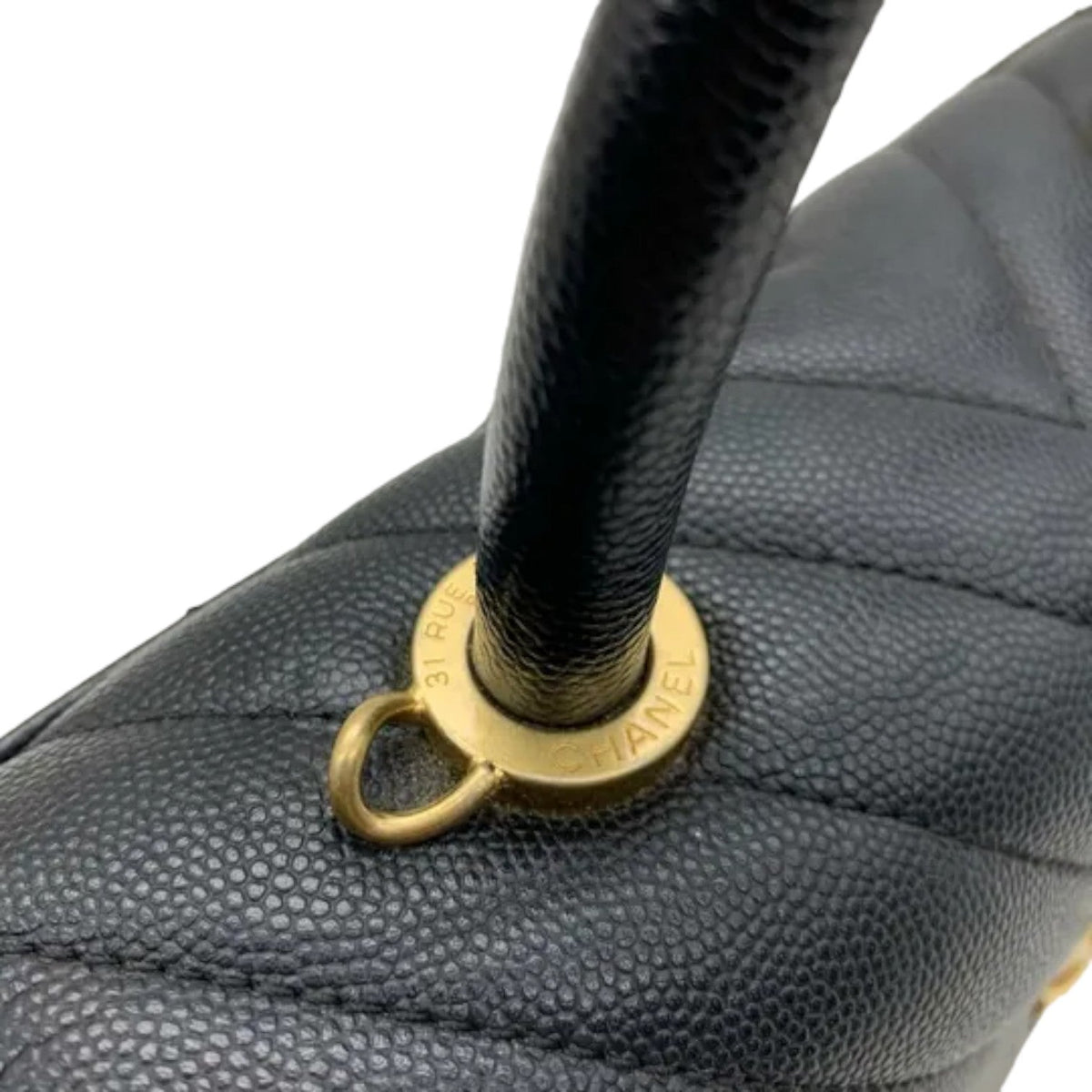 Coco Handle Flap Small Caviar Chevron Quilted Black GHW
