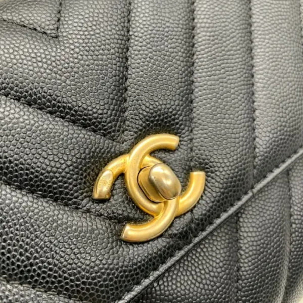 Coco Handle Flap Small Caviar Chevron Quilted Black GHW
