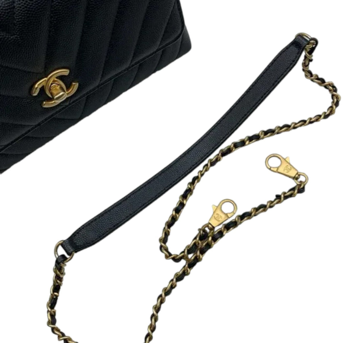 Coco Handle Flap Small Caviar Chevron Quilted Black GHW
