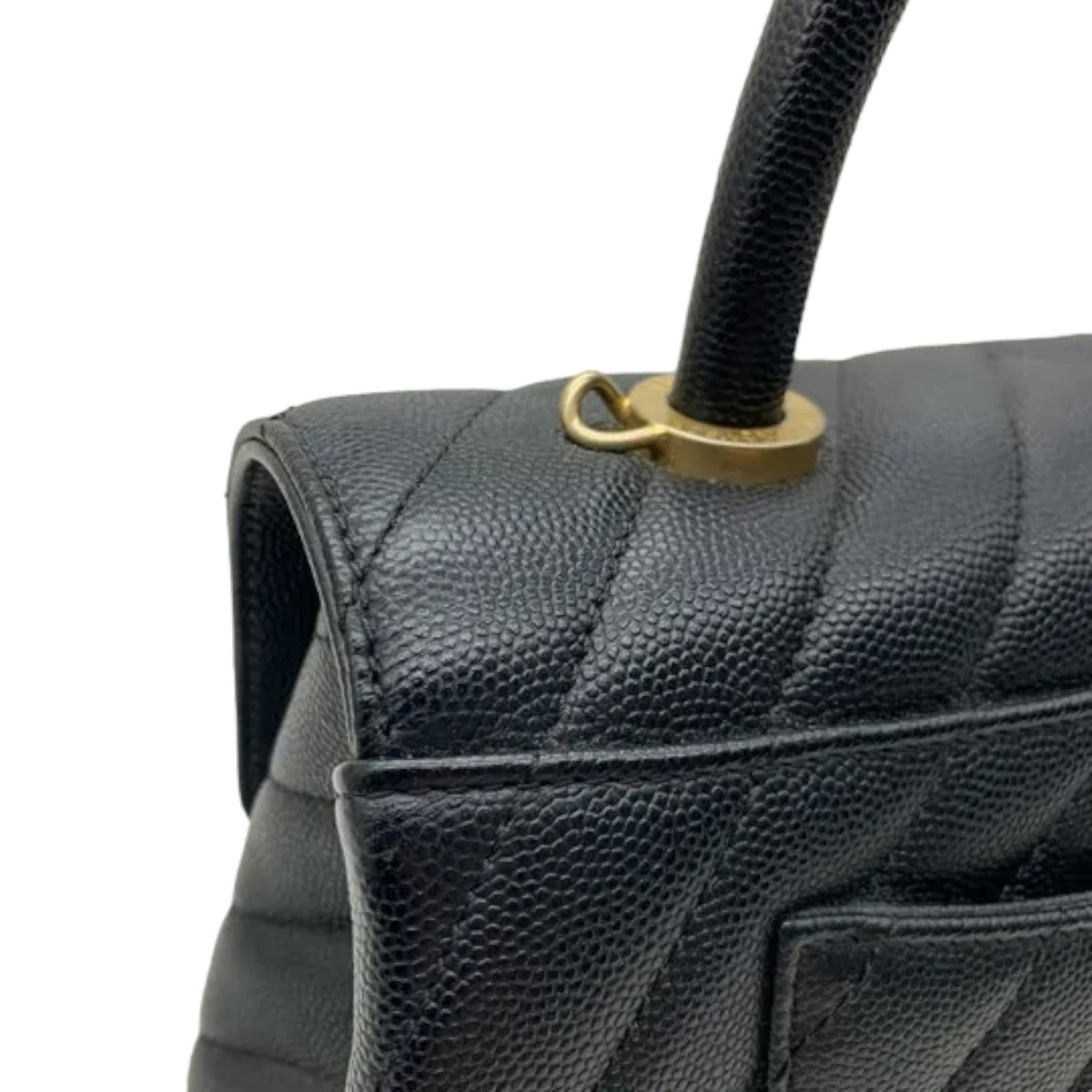 Coco Handle Flap Small Caviar Chevron Quilted Black GHW